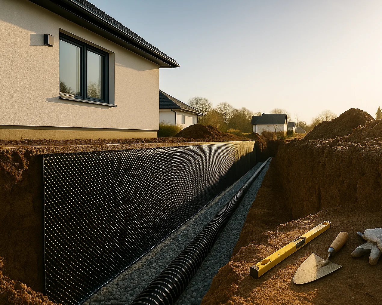 Fundație casă Baneasa după hidroizolație - protecție completă